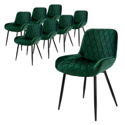 Set 8 chaises de salle à manger rembourrées assise dossier vert foncé velours