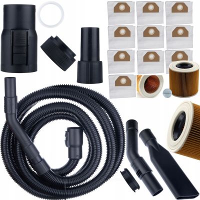Set Accessoires pour Aspirateur - 10 Sacs + Filtre Renforcé + Tuyau 4 m, Compatible Kärcher WD2 WD3, Haute Filtration