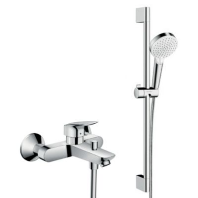 Set bain/douche Mitigeur Logis + Douchette 2 jets + Barre de douche 65cm + Flexible, Chrome (71400000-CROMETTA)