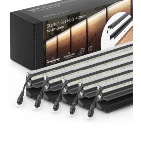 Set éclairage ext. pour clôture en Bois - 5 Barettes lumineuse  1733 m/m Anthracite - 1 transformateur et 1 prolongateur