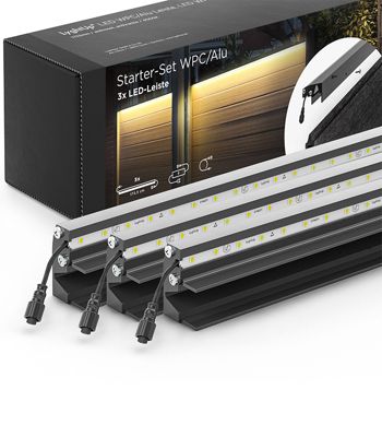 Set éclairage ext. pour clôture PVC/Aluminium - 3 Barettes lumineuse  1733 m/m Anthracite - 1 transformateur et 1 prolongateur