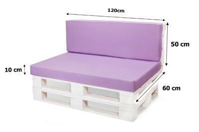 Set coussins palette 120x60 / 120x50cm Violet clair Coussins de jardin avec housses amovibles pour une utilisation int/ext.