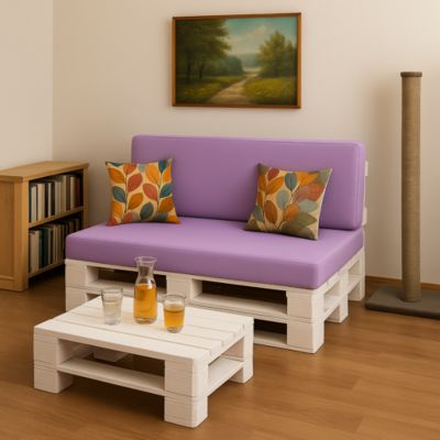 Set coussins palette 120x60 / 120x50cm Violet clair Coussins de jardin avec housses amovibles pour une utilisation int/ext.