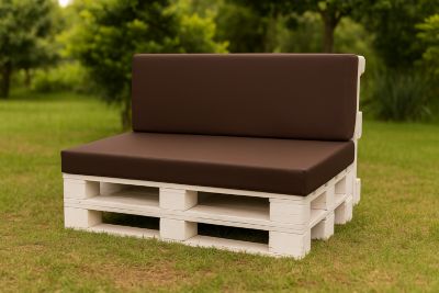 Set coussins palette 120x80 / 120x40cm Marron Coussins de jardin avec housses amovibles pour une utilisation int/ext.