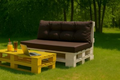 Set coussins pour palettes 120x80 cm, housse d'assise amovible, coussins de dossier matelassés 120x40 cm Marron coussins palettes