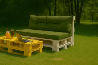Set coussins pour palettes 120x80 cm, housse d'assise amovible, coussins de dossier matelassés 120x40 cm Vert coussins palettes
