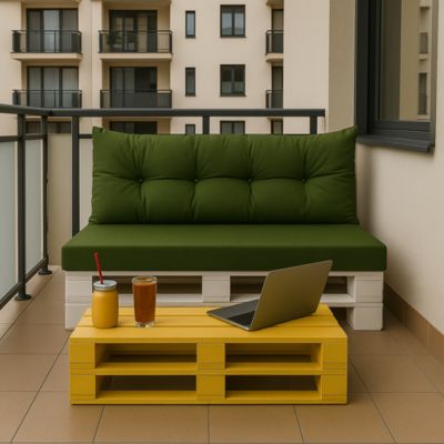 Set coussins pour palettes 120x80 cm, housse d'assise amovible, coussins de dossier matelassés 120x40 cm Vert coussins palettes