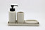 Set d'accessoires de salle de bain beige : Gobelet + Porte savon + Distributeur de savon + plateau en céramique Azao