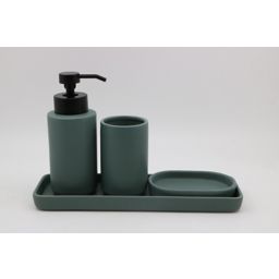 Set d'accessoires de salle de bain vert : Gobelet + Porte savon + Distributeur de savon + plateau en céramique