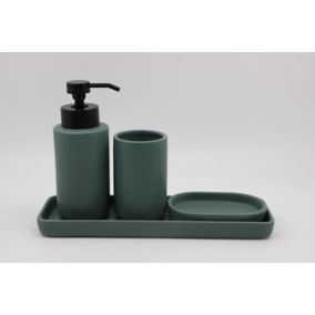 Set d'accessoires de salle de bain vert : Gobelet + Porte savon + Distributeur de savon + plateau en céramique
