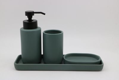 Set d'accessoires de salle de bain vert : Gobelet + Porte savon + Distributeur de savon + plateau en céramique Azao