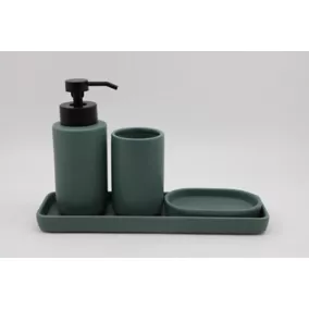 Set d'accessoires de salle de bain vert : Gobelet + Porte savon + Distributeur de savon + plateau en céramique Azao