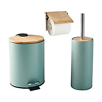 Set d'accessoires WC en acier et bambou