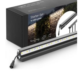 Set d'éclairage pour clôture en métal/gabion  : 1x Barette LED de Lg. 1960 m/m Anthracite,  1 tranformateur EU, 1 prolongateur