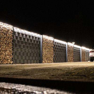 Set d'éclairage pour clôture en métal/gabion  : 5x Barettes LED de Lg. 2460 m/m Anthracite,  1 tranformateur EU, 1 prolongateur
