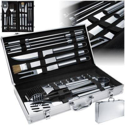 Set d'ustensiles de barbecue avec mallette en aluminium en acier inoxydable gris