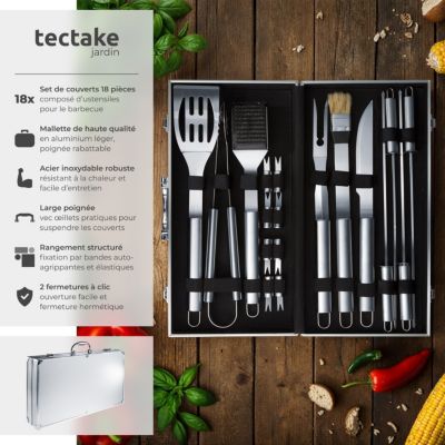 Set d'ustensiles de barbecue avec mallette en aluminium en acier inoxydable gris
