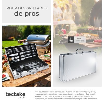 Set d'ustensiles de barbecue avec mallette en aluminium en acier inoxydable gris