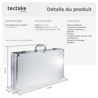 Set d'ustensiles de barbecue avec mallette en aluminium en acier inoxydable gris