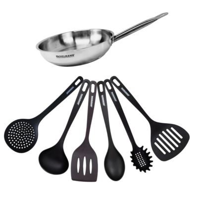 Set de 1 poêle 24 cm en inox et 6 ustensiles Fackelmann Eterna