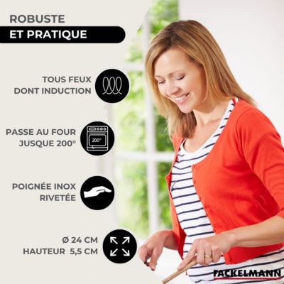 Set de 1 poêle 24 cm en inox et 6 ustensiles Fackelmann Eterna