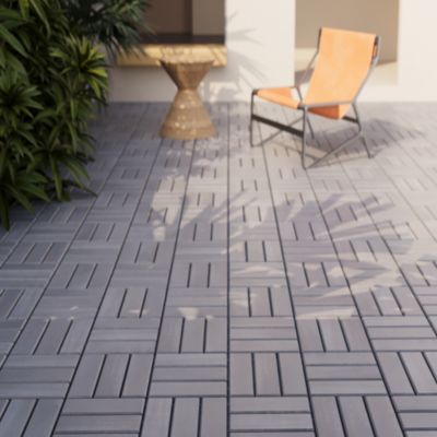 Set de 10 dalles de jardin Alliste bois d'acacia 12 lattes 0,9 m² gris casa.pro
