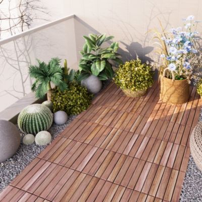 Set de 10 dalles de jardin Alliste bois d'acacia 6 lattes 0,9 m² casa.pro