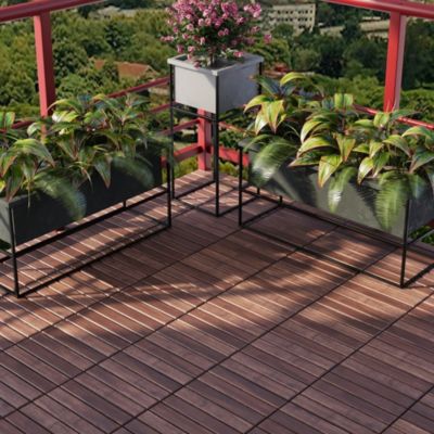 Set de 10 dalles de jardin Alliste bois d'acacia 6 lattes 0,9 m² marron casa.pro