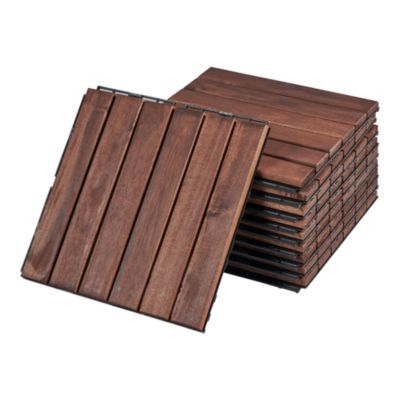 Set de 10 dalles de jardin Alliste bois d'acacia 6 lattes 0,9 m² marron casa.pro