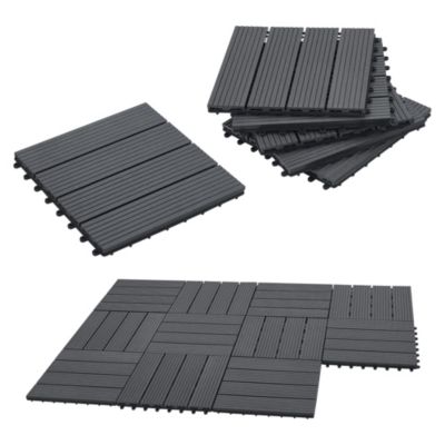 Set de 11 dalles de jardin Schramberg en bois composite 1m² 30 x 30 x 2,2 cm gris foncé en.casa
