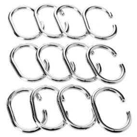 Set de 12 anneaux rideaux de douche plastique 4 x 6 cm chrome