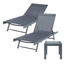 Set de 2 chaises longues Baragiano et d'une table d'appoint anthracite gris foncé casa.pro