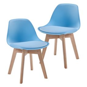 Set de 2 chaises pour enfants Elvdal rembourré en similicuir PU plastique hêtre bleu ciel en.casa