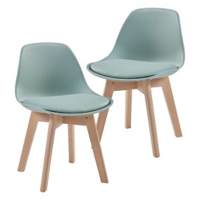 Set de 2 chaises pour enfants Elvdal rembourré en similicuir PU plastique hêtre vert menthe en.casa