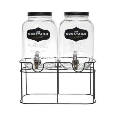 Set de 2 distributeurs à boisson 4L en verre avec robinet style bistrot