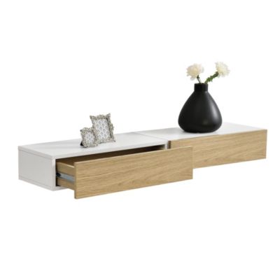 Set de 2 Etagères Murales avec Comptoir Panneau de Particules Blanc Bois 2 x 50x24x12cm en.casa