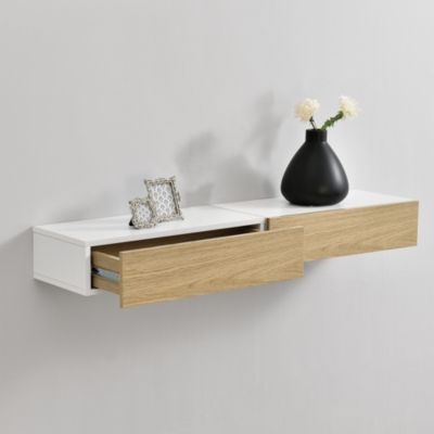 Set de 2 Etagères Murales avec Comptoir Panneau de Particules Blanc Bois 2 x 50x24x12cm en.casa