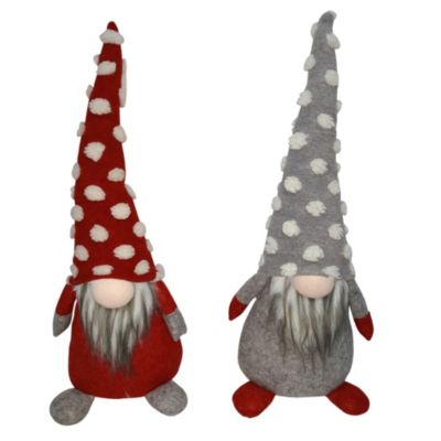 Set de 2 Gnomes Elfes Décoratif Tissu Gris Rouge 48x20x14