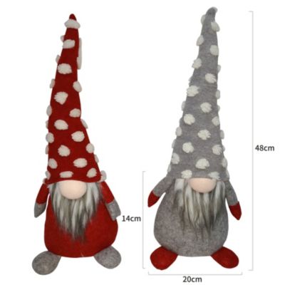 Set de 2 Gnomes Elfes Décoratif Tissu Gris Rouge 48x20x14