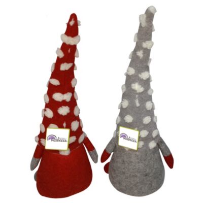 Set de 2 Gnomes Elfes Décoratif Tissu Gris Rouge 48x20x14