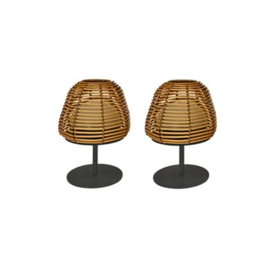 Set de 2 lampes de table bohème TWINS BOHEME Bois clair Polyrotin H16CM