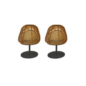 Set de 2 lampes de table bohème TWINS BOHEME Bois clair Polyrotin H16CM