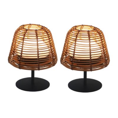 Set de 2 lampes de table bohème TWINS BOHEME Bois clair Polyrotin H16CM