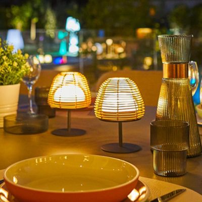 Set de 2 lampes de table bohème TWINS BOHEME Bois Poly rotin H16CM