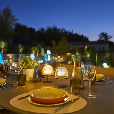 Set de 2 lampes de table bohème TWINS BOHEME Bois Poly rotin H16CM