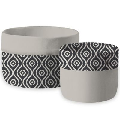 Set de 2 petits paniers en polycoton, noir et beige à motifs, Future Home Ethnic