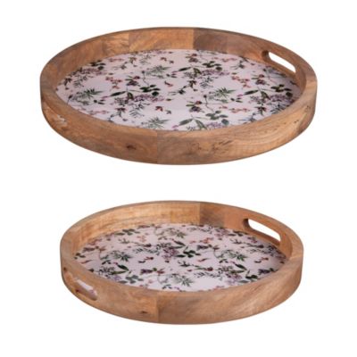 Set de 2 plateaux ronds Champêtre en manguier 35 et 40 cm