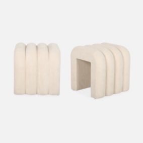 Set de 2 poufs contemporains en tissu beige