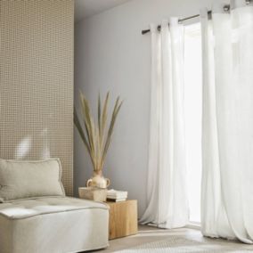 Set de 2 rideaux en gaze de coton blanc. tissu gaufré. 2x 135x240cm avec œillets