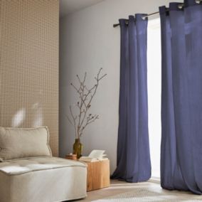 Set de 2 rideaux en gaze de coton bleu marine. tissu gaufré. 2x 135x240cm avec œillets